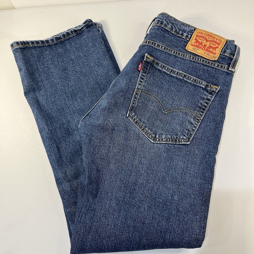 Levi's 527 Low Boot Cut Jeans Mens W36 L32 Blue Denim‎ Distressed Y2K Casual